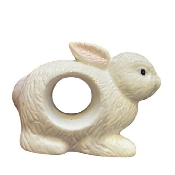 Set Of 4 Ceramic Bunny Napkin Rings With Pastel Bows & Floral Accents Spring/Eas - Picture 3 of 8